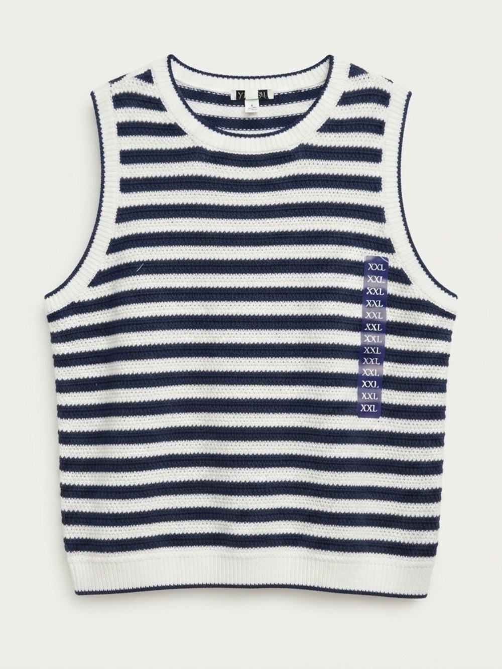 Nine West Jeans Women XXL Crochet Tank Top Blue White Striped Sleeveless NWT
